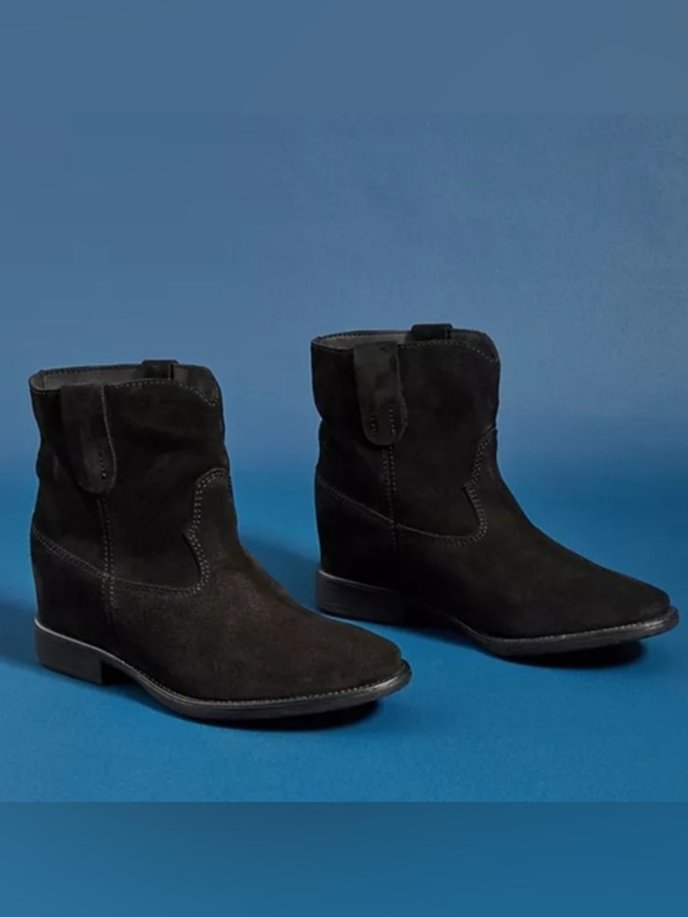 Anthropologie Hidden Heel Black Suede Ankle Boots